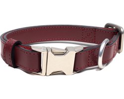 Luxe Halsband voor Honden - Echt Leer / Leder Reflecterend Verstelbaar 29 Cm-42 Cm x 2,5 Cm-Bordeaux