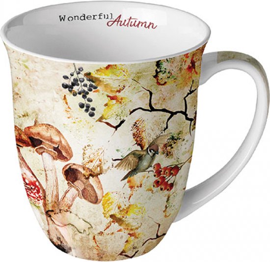Ambiente Koffiekop Theekop 0,4 L Fijn Been China Porselein Serie Kerst Robin Vogels Takken Winter Kerst Advent