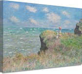 Kliffenwandeling bij Pourville - Claude Monet portret - Zee portret - Canvas schilderij Landschap - Klassieke schilderijen - Canvas - Wanddecoratie woonkamer 90x60 cm