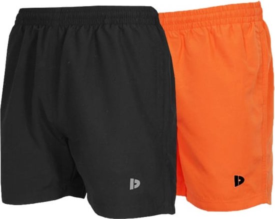 2-Pack Donnay Sport/Zwemshort Toon - Sportbroek - Heren - Black/Apricot Orange (611) - maat XL