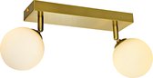 Olucia Amer - Moderne Badkamer plafondlamp - 2L - Aluminium/Glas - Wit;Messing - Rechthoek