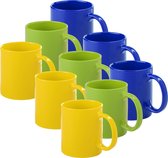 Bellatio Design Koffie mokken/drinkbekers Auxerre - 9x - keramiek - geel/groen/blauw - 370 ml