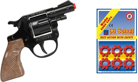 Gohner politie verkleed speelgoed revolver/pistool met kort loop - metaal/plastic - 8 schots