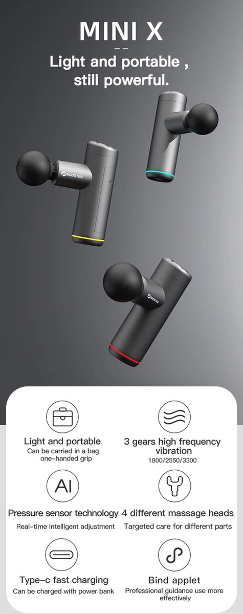 Afbeelding 3 van DrPhone CalmPulse – Mini Draagbare MassageGun – Ontspanning – Massage – Met Vier Standen – Met Drie Snelheden - Fitness Spier Massage – Donker grijs