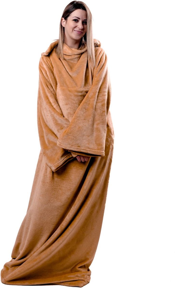 Zydante Home® - Elektrisch deken met mouwen - Fleece - Met 3 standen en timer - 183x155cm - Beige