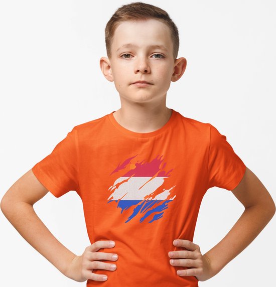 T-shirt in crack print | Koningsdag kleding kinderen | Oranje | Maat 146