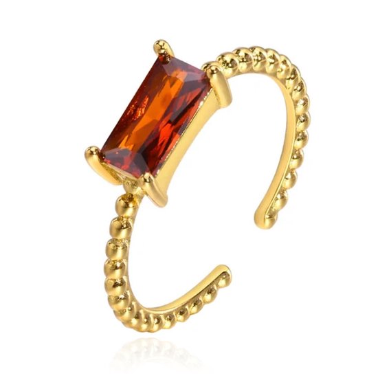 Ring plaquée or Cilla Jewels avec zircone allongée orange-rouge