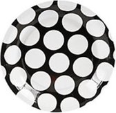 Kartonnen bordjes - zwart met witte stippen - 8 stuks - 17 cm rond - gebaksbordjes - dessertborden