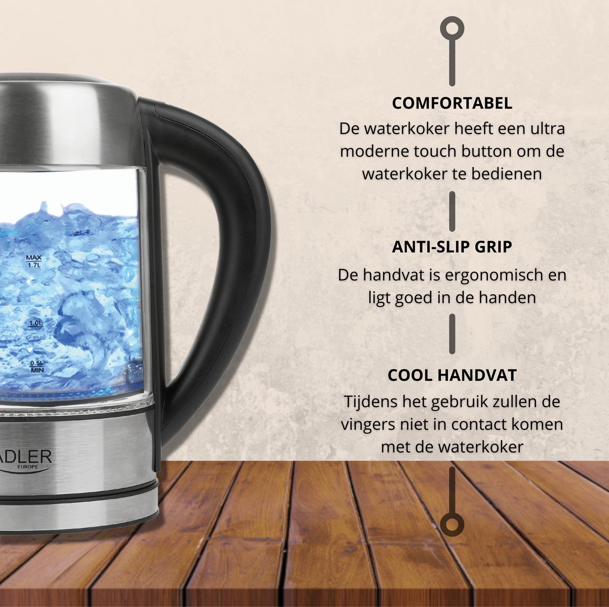 Waterkoker - Met temperatuurregeling - 1,7 liter - Glas - Waterkokers | bol