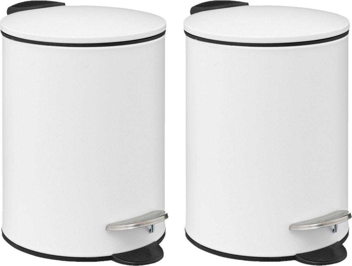 Goedkoopste 5Five Pedaalemmer - 2x - wit - metaal - 3L - 23 cm - soft close