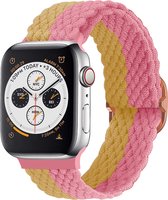 Strap-it Gevlochten / Geweven bandje - Geschikt voor Apple Watch Series 1/2/3/4/5/6/7/8/9/SE/Ultra - Geel/roze - Braided verstelbaar iWatch bandje maat 42 mm 44 mm 45 mm 49 mm