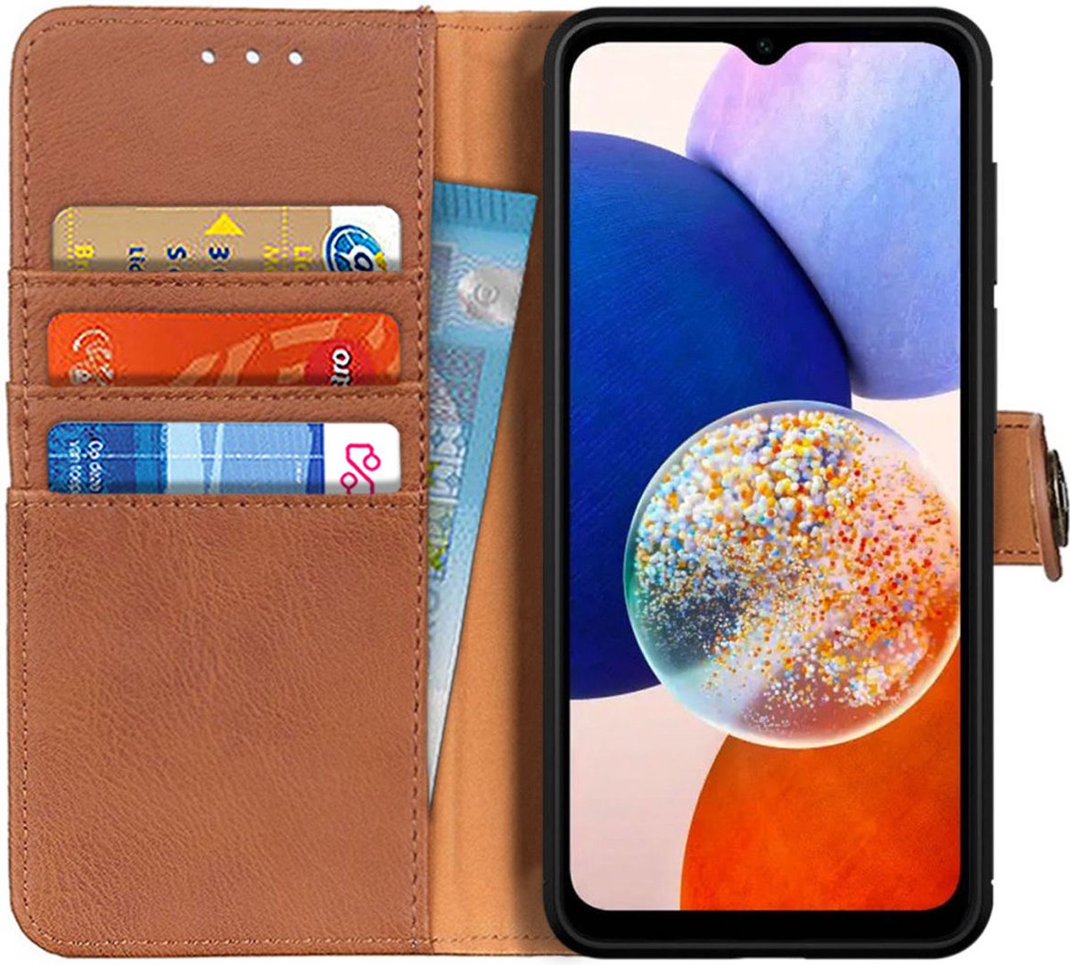 KHAZNEH Hoesje Portemonnee Book Case Bruin Geschikt voor Samsung Galaxy A14