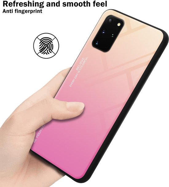 Cadorabo Hoesje geschikt voor Samsung Galaxy S20 PLUS in GEEL - ROZE - Tweekleurige beschermhoes van TPU-silicone Case Cover en achterzijde van gehard glas