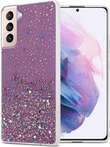 Cadorabo Hoesje voor Samsung Galaxy S21 PLUS in Paars met Glitter - Beschermhoes van flexibel TPU silicone met fonkelende glitters Case Cover Etui