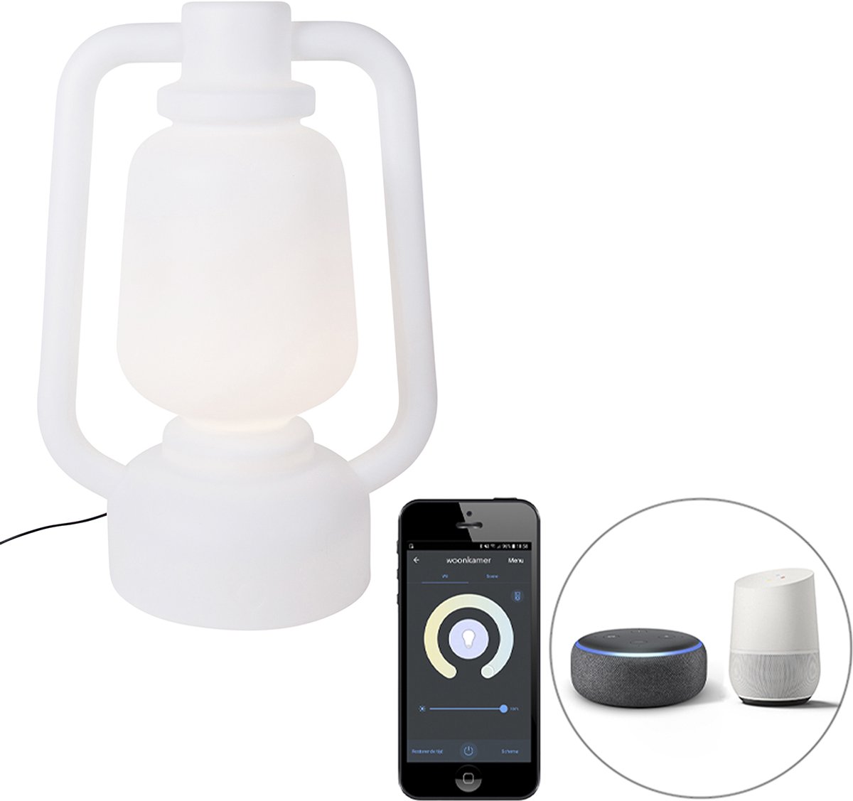 Bol.com QAZQA storm - Moderne LED Smart Staande Buitenlamp | Staande Lamp voor buiten incl. wifi - 1 lichts - H 110 cm - Wit - B... aanbieding