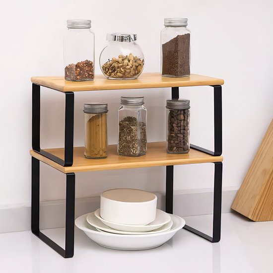 SensaHome - Organisateur de Cuisine - Organisateur de Bureau / Comptoir - Support de Cuisine / Support à Épices / Organisateur de Salle de Bain - Set de 2 - Zwart