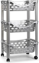 PlasticForte Keukentrolley/roltafel - 3-laags - kunststof - zilver - 40 x 65 cm