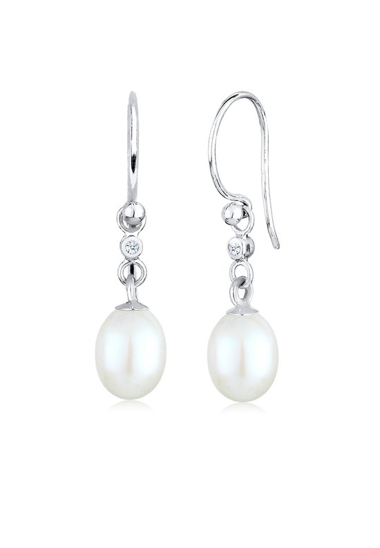 Elli PREMIUM Ladies Boucles d'oreilles d'oreilles dames élégantes avec perles d'eau douce et diamants (0,03 ct.) en Argent sterling 925