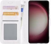 Hoes Geschikt voor Samsung S23 Hoesje Book Case Hoes Flip Cover Wallet Bookcase - Wit