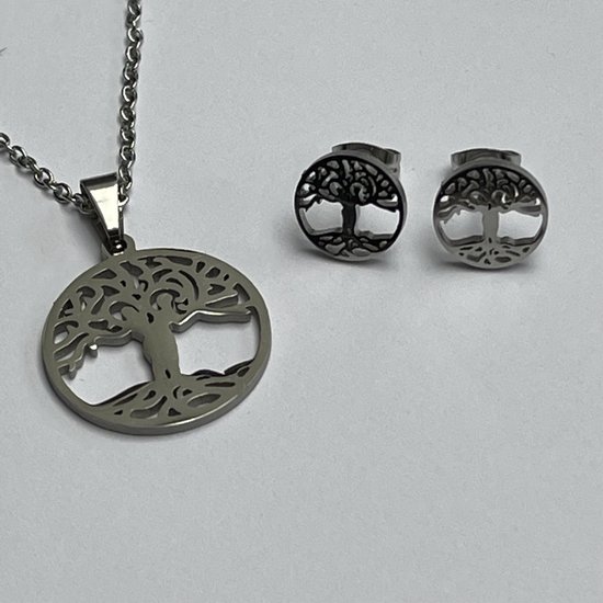 Levensboom ketting zirkonia groen wit | Sieraden Webshop