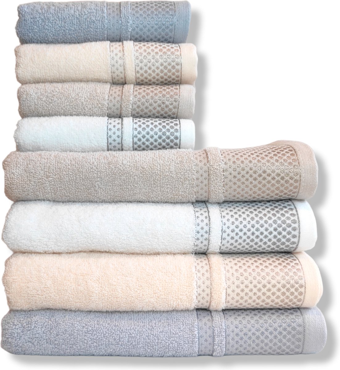 Silk Road textiles handdoek geborduurd 100% katoen handdoek set van 8 bestaat uit 4xhanddoek (50x100cm) + 4xgastendoekje/wasdoek (40x60cm), hotelkwaliteit, zeer absorberend