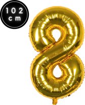 Fienosa Cijfer Ballonnen - Nummer 8 - Goud Kleur - 101 cm - XL Groot - Helium Ballon - Verjaardag Ballon