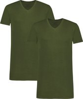 Comfortabel & Zijdezacht Bamboo Basics Velo - Bamboe T-Shirts V-Hals (Multipack 2 stuks) Heren - Korte Mouwen - Long Fit - Army - XL