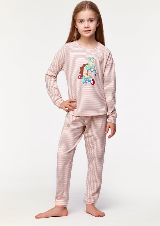 Woody - Meisjes-Dames Pyjama, multicolor gestreept