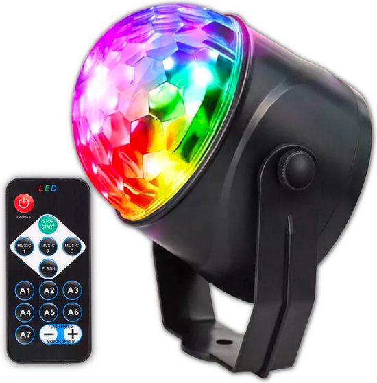 Lampe disco Q-Mate - Boule disco - Contrôlée par la musique - Lampe disco à LED rotative - Pour enfants et adultes - Sur piles - Télécommande incluse