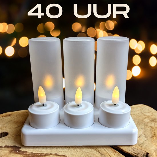 6 LED kaarsen - 40 branduren LED theelichtjes & LED waxinekaarsjes met  bewegende vlam... | bol.com