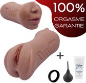 Pocket Pussy - Masturbator Voor Man - Mond, Vagina, Anus - Levensechte ervaring - Sex Toys voor Mannen - Fleshlight - Bruin - Incl Cockring & Glijmiddel