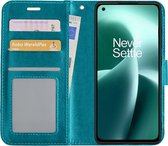 Hoes Geschikt voor OnePlus Nord 2T Hoesje Book Case Hoes Flip Cover Wallet Bookcase - Turquoise