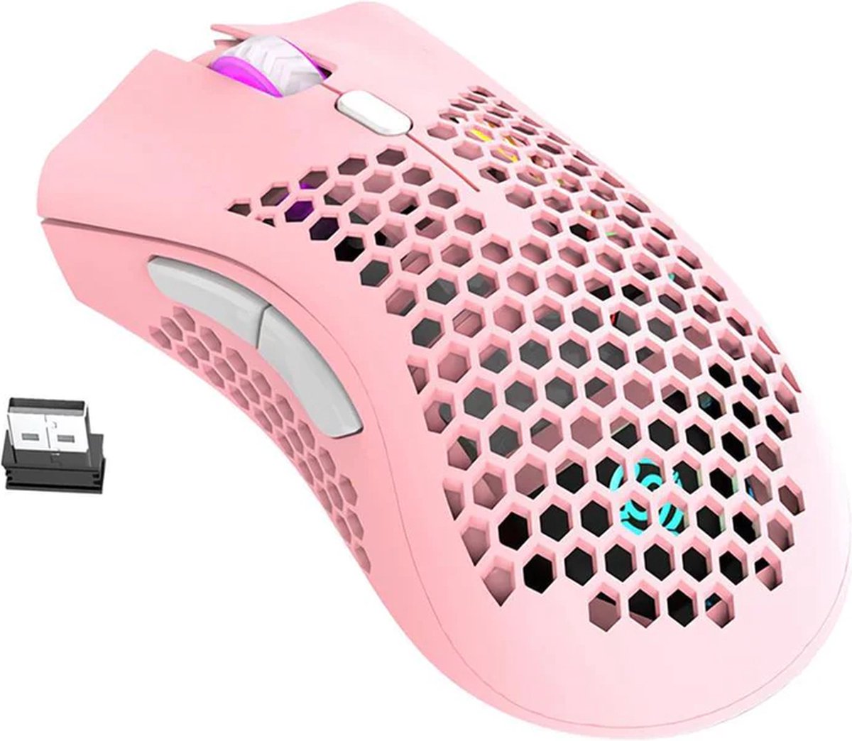 Gamer Gift BM600 Rechargeable Draadloze Gaming Muis - Ultra licht - RGB Verlichting- 10 Meter - Roze