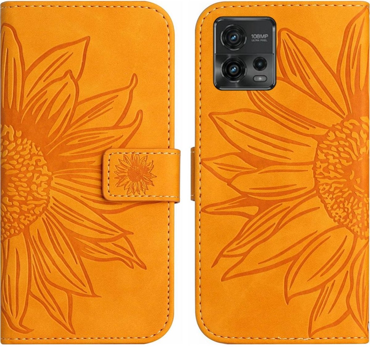 Mobigear Telefoonhoesje geschikt voor Motorola Moto G72 Hoesje | Mobigear Sunflower Bookcase Portemonnee | Pasjeshouder voor 3 Pasjes | Telefoonhoesje voor Pinpas / OV Kaart / Rijbewijs - Cognac
