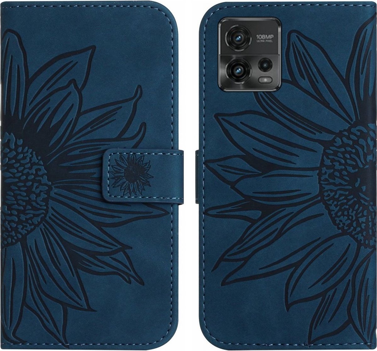 Mobigear Telefoonhoesje geschikt voor Motorola Moto G72 Hoesje | Mobigear Sunflower Bookcase Portemonnee | Pasjeshouder voor 3 Pasjes | Telefoonhoesje voor Pinpas / OV Kaart / Rijbewijs - Blauw