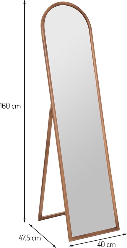 Gebogen spiegel, 165 x 60 cm, staande spiegel, voor aan de muur, voor