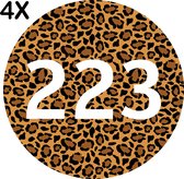 Containerstickers Huisnummer "223" - 25x25cm - Panter Print Cirkel met Wit Nummer- Set van 4 dezelfde Vinyl Stickers - Klikostickers