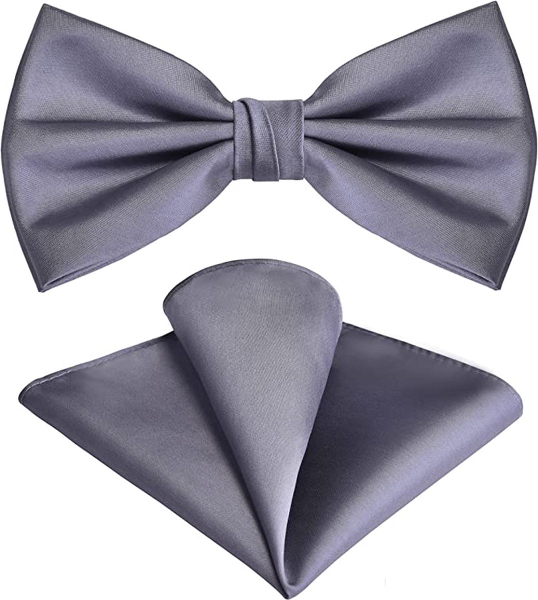 Sorprese Vlinderdas inclusief Pochet - 100% zijden - Zilver Grijs - Vlinderstrik - Strik - Pochette - vlinderdassen