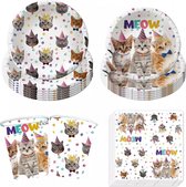 Set 50 pièces Happy Cats avec assiettes, gobelets et serviettes - chat - chat - animal de compagnie - décorations chat - anniversaire chat