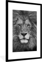 Fotolijst incl. Poster - Dierenprofiel Perzische leeuw in zwart-wit - 60x90 cm - Posterlijst