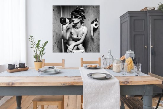 Affiche Femme - Toilettes - Zwart - Wit - 100x100 cm XXL