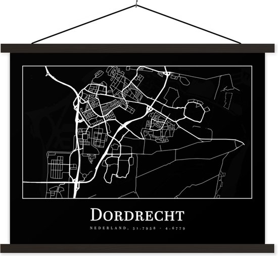 Posterhanger incl. Poster 150x113 cm - Schoolplaat - Kaart - Dordrecht - Plattegrond - Stadskaart - Textielposter - Blanke latten - Plattegrond