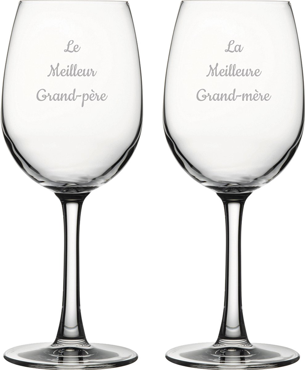Witte wijnglas gegraveerd - 36cl - Le Meilleur Grand-père & La Meilleure Grand-mère