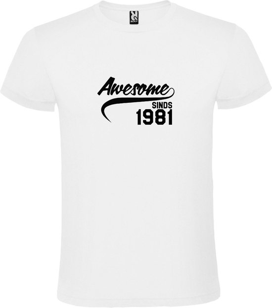 Wit T-Shirt met “Awesome sinds 1981 “ Afbeelding Zwart Size L
