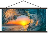 Posterhanger incl. Poster 150x75 cm - Schoolplaat - Zonsondergang - Water - Golf - Oranje - Textielposter - Zwarte latten