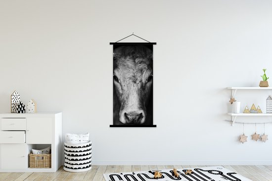 Porte-affiche avec affiche - Affiche scolaire - Animaux - Vache - Zwart - Wit - Tête de vache - 90x180 cm - Lattes noires