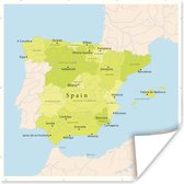 Poster Illustratie van een kaart met Spanje in het groen - 75x75 cm