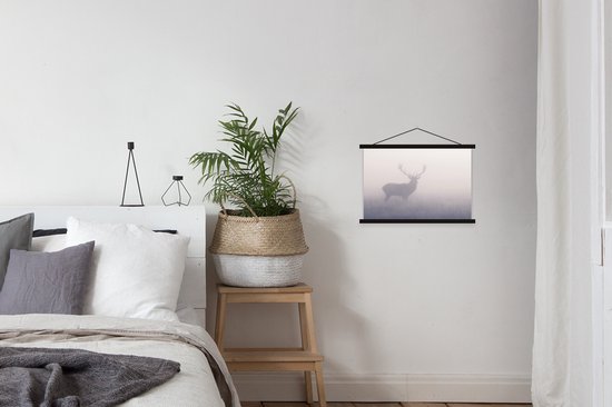 Affiche école Cerf dans la brume lattes plates noir 60x40 cm - Tirage photo sur affiche textielposter (décoration murale salon / chambre)