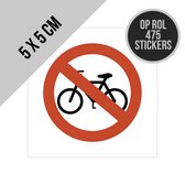Stickers op rol | Pictogram | Verboden voor fietsers | 5 x 5 cm | Hier geen fietsen plaatsen | No bikes | Fietsverbod | Geen fietsen toegelaten | Velo | Universeel | Bicycles | Fahrräder | Deursticker | Raamsticker | Mat | 475 stuks