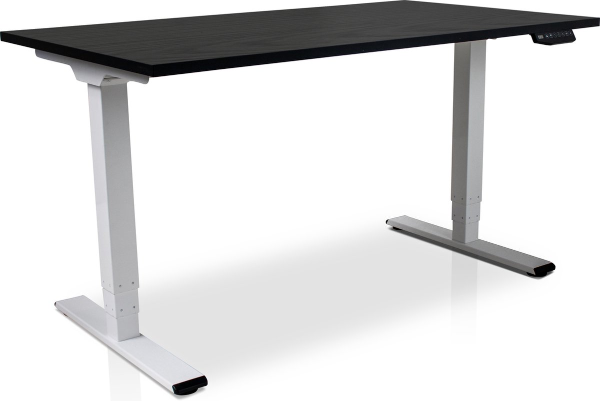 Zit-sta bureau elektrisch verstelbaar - MRC COMFORT NEN-EN 527 | 140 x 80 cm | frame wit - blad zwart eiken
